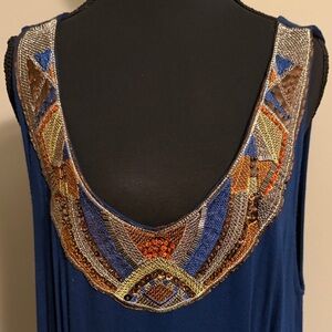 Elegant Blue Sleeveless Dress with jeweled Embellished Neckline